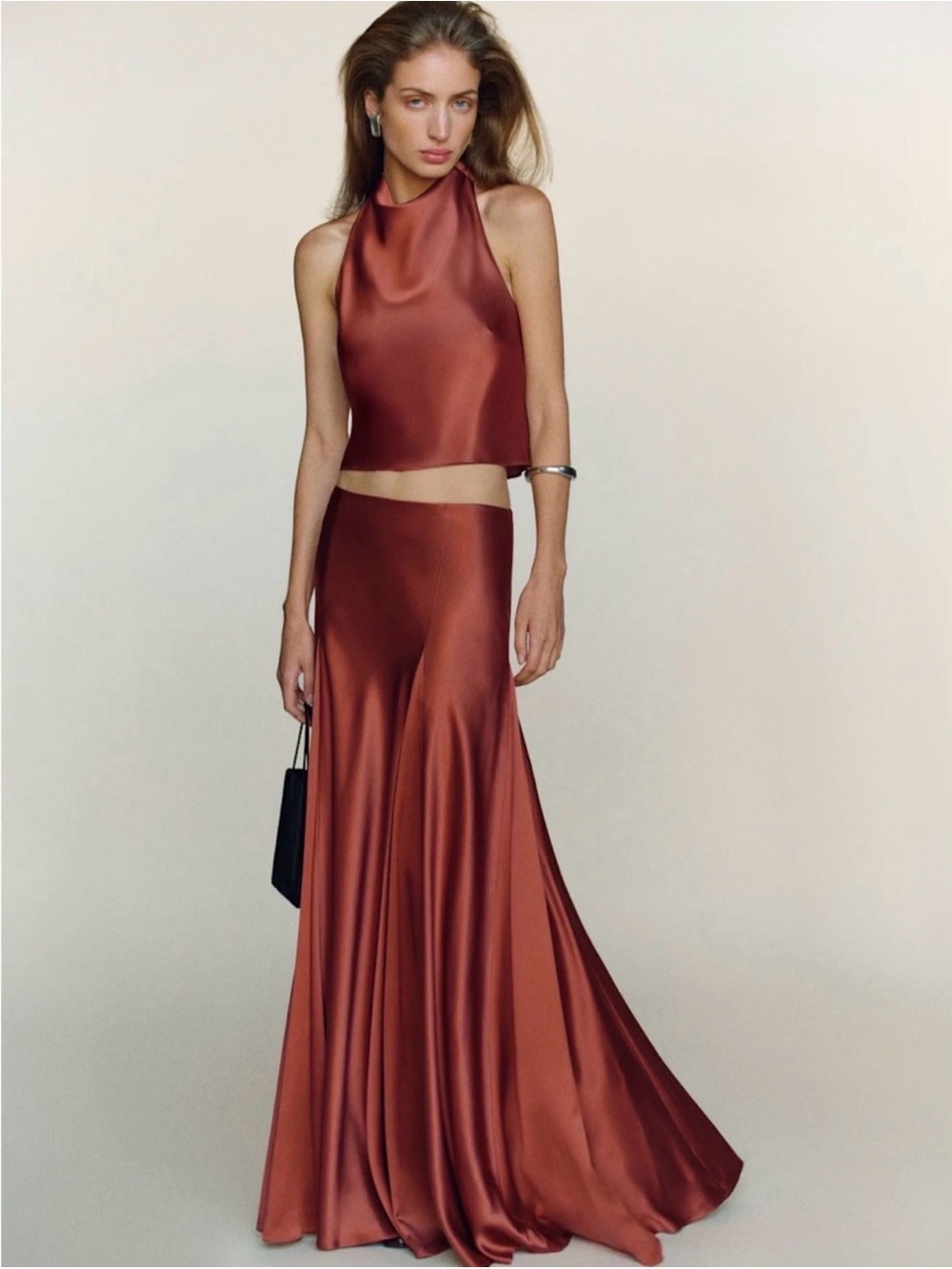 REFORMATION Sera Silk Set in Rosewood 6